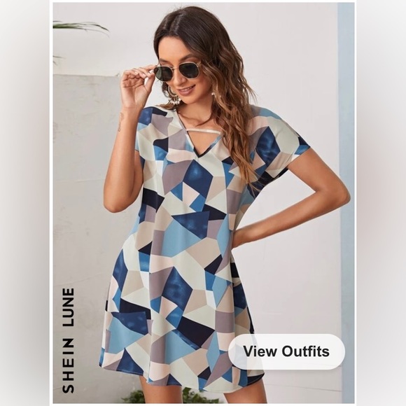 SHEIN lune batswing sleeve geo dress - Picture 4 of 9